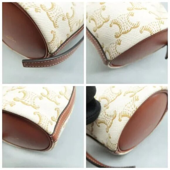 100% Authentic CELINE Drawstring Bucket White Leather Shoulder Bag 1122-10424 - Picture 6 of 12